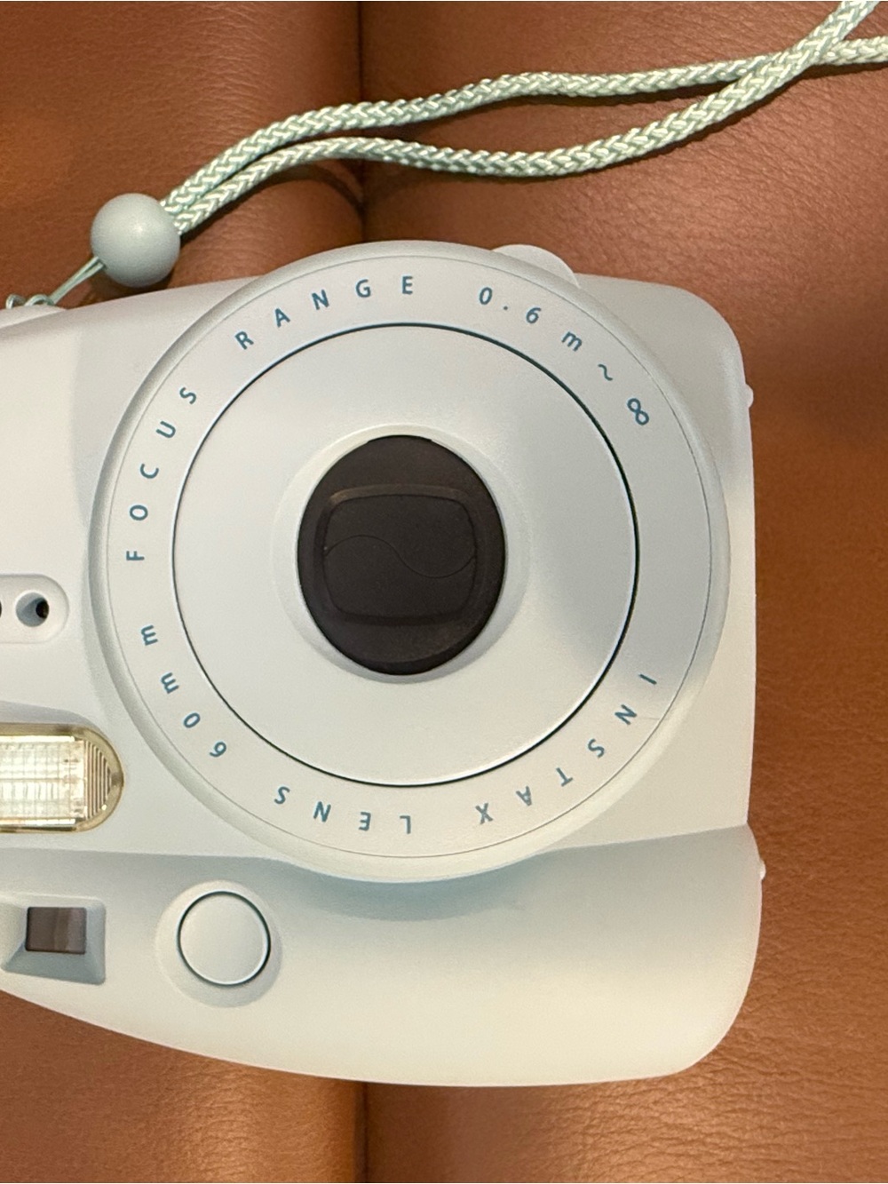 Instax Mini Instant Camera in Pale Blue with White Strap